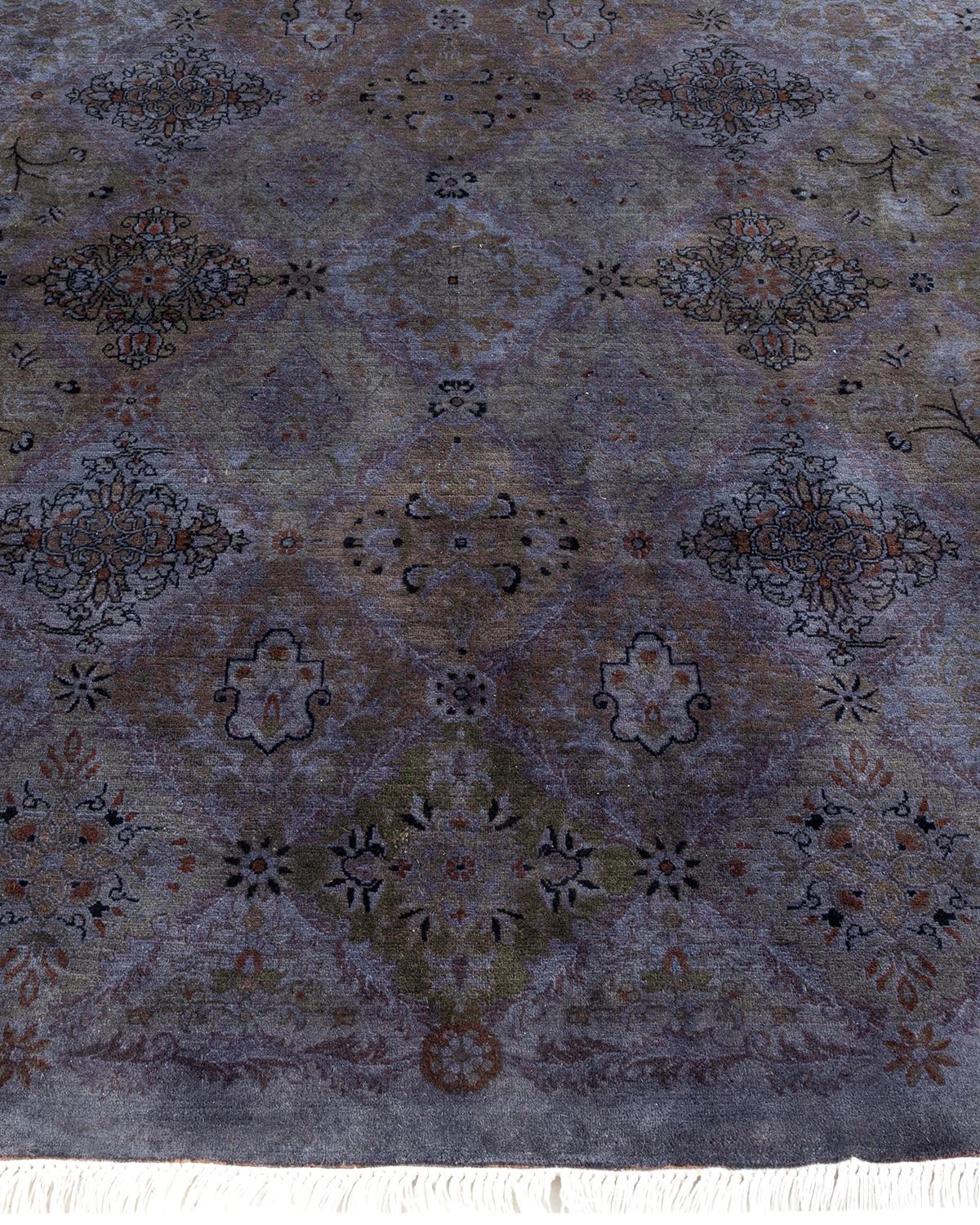 One of a Kind Hand Knotted Contemporary Overdyed Grey Octagon Area Rug In New Condition For Sale In Norwalk, CT