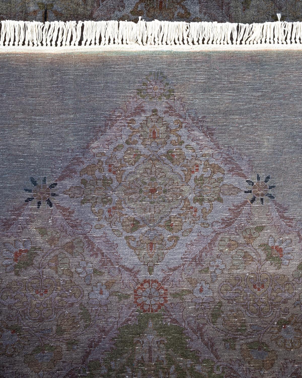 Wool One of a Kind Hand Knotted Contemporary Overdyed Gray Octagon Area Rug For Sale