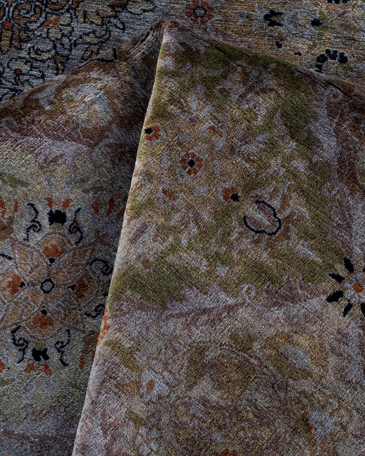 One of a Kind Hand Knotted Contemporary Overdyed Gray Octagon Area Rug For Sale 2