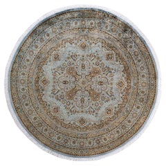 One of a Kind Hand Knotted Contemporary Overdyed Gray Round Area Rug