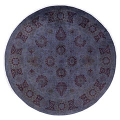 One of a Kind Hand Knotted Contemporary Overdyed Gray Round Area Rug