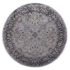 One of a Kind Hand Knotted Contemporary Overdyed Gray Round Area Rug