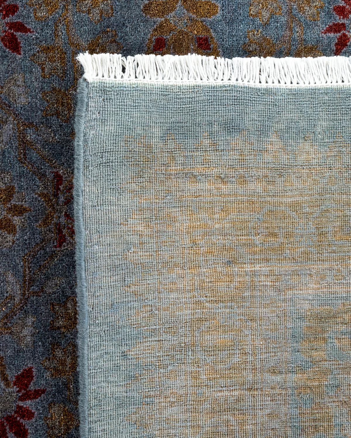 Wool One of a Kind Hand Knotted Contemporary Overdyed Gray Square Area Rug For Sale