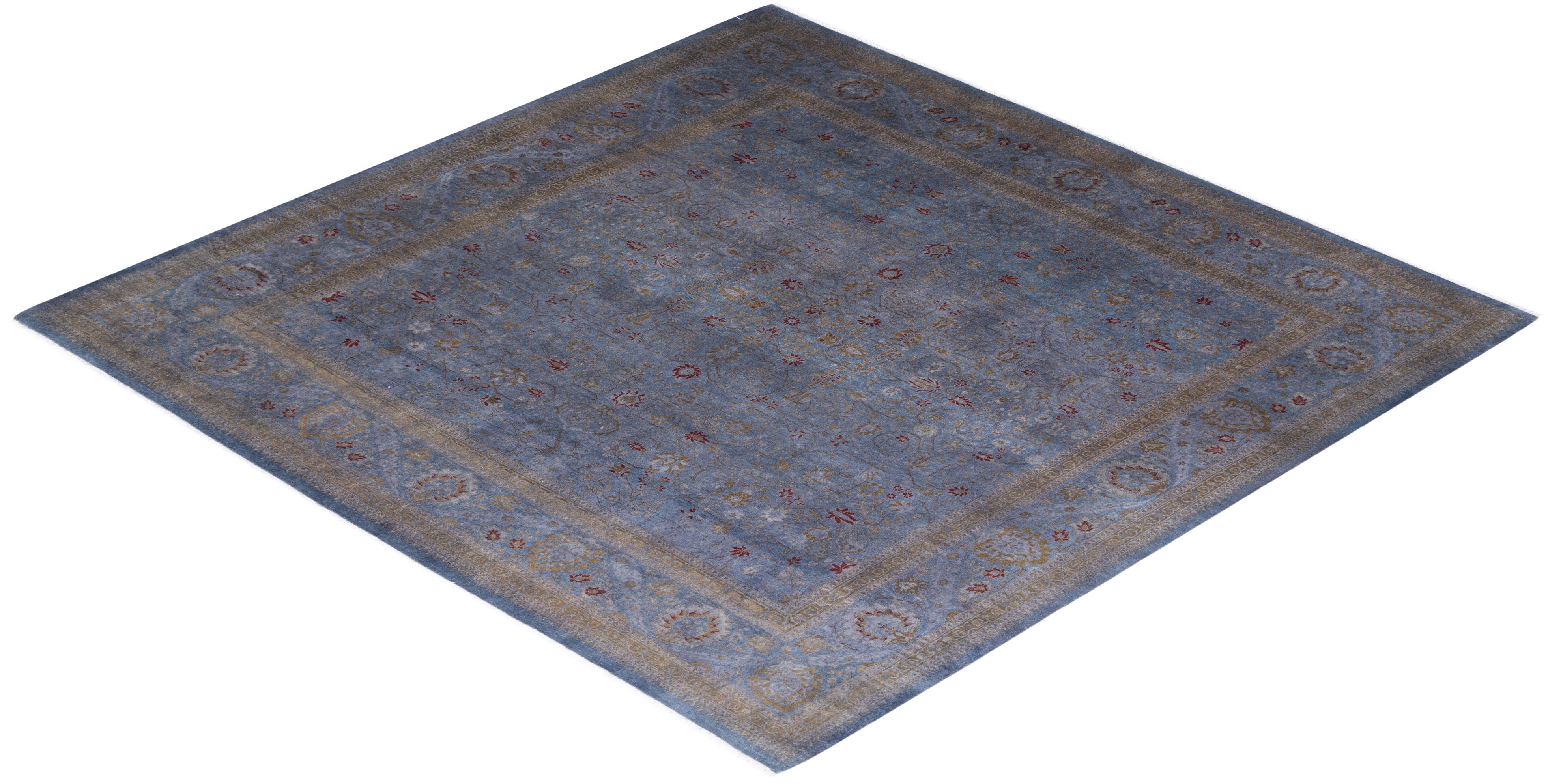 One of a Kind Hand Knotted Contemporary Overdyed Gray Square Area Rug For Sale 3