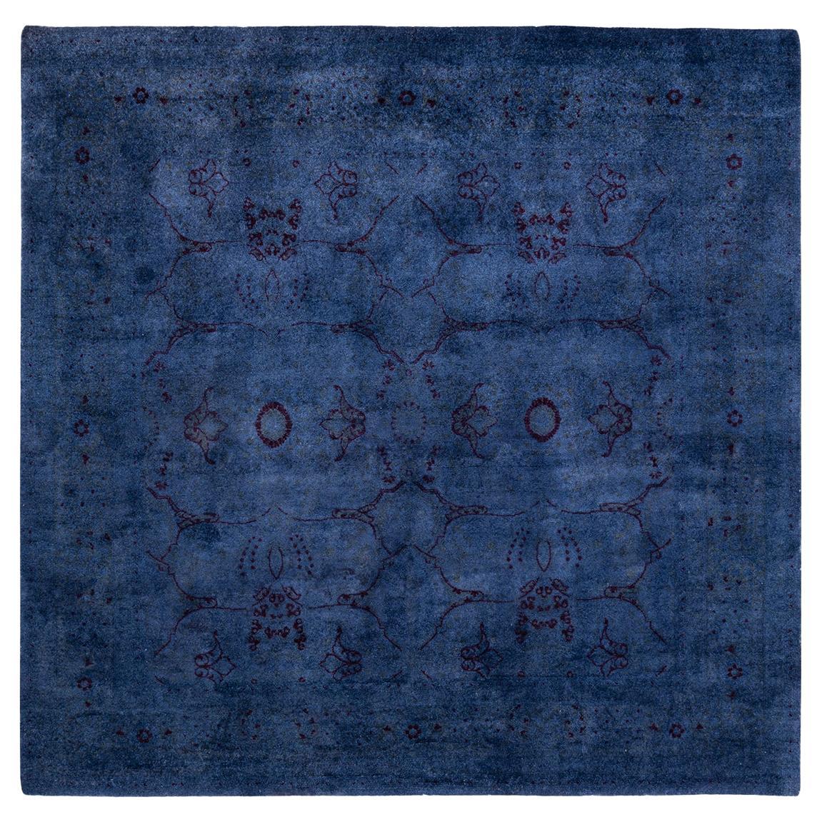 One of a Kind Hand Knotted Contemporary Overdyed Gray Square Area Rug For Sale