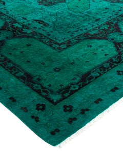 One of a Kind Hand Knotted Contemporary Overdyed Green Area Rug