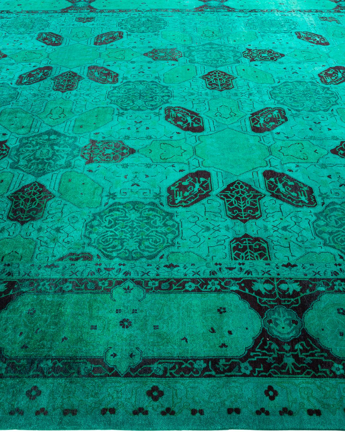 Alfombra única anudada a mano Contemporánea teñida de verde en Nuevo estado para la venta en Norwalk, CT