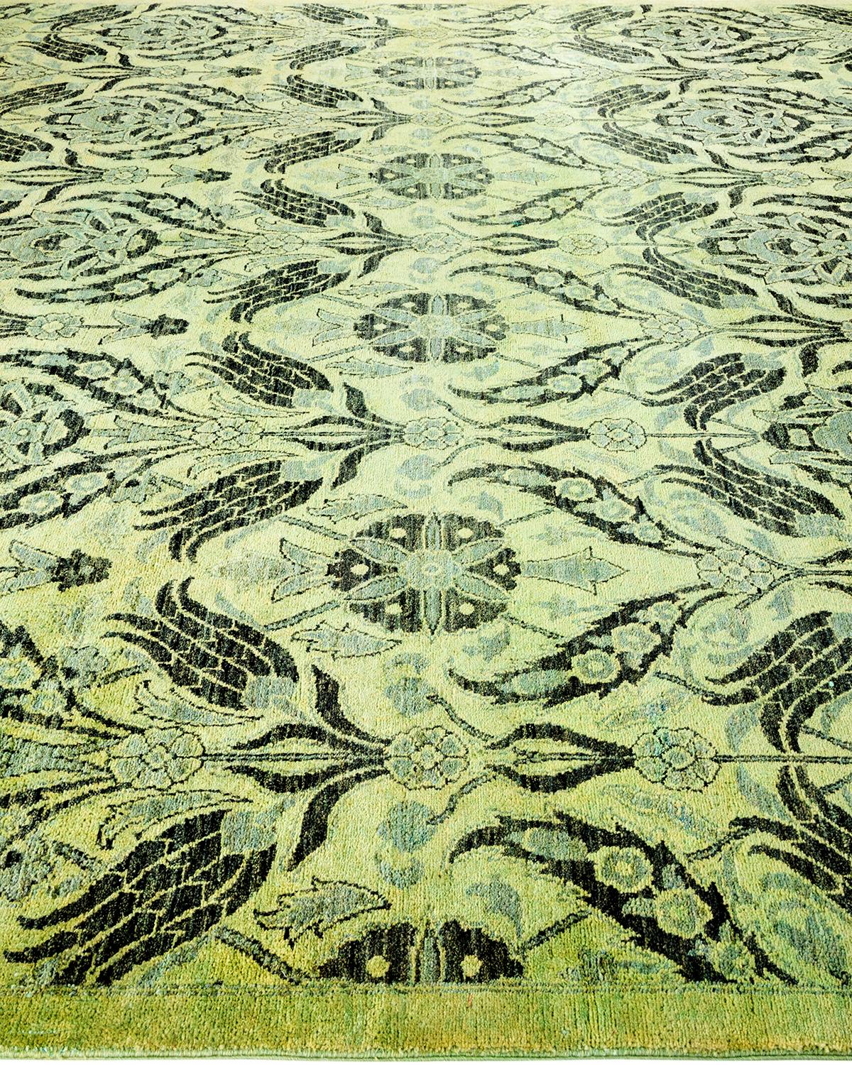 One of a Kind Hand Knotted Contemporary Overdyed Green Area Rug In New Condition For Sale In Norwalk, CT