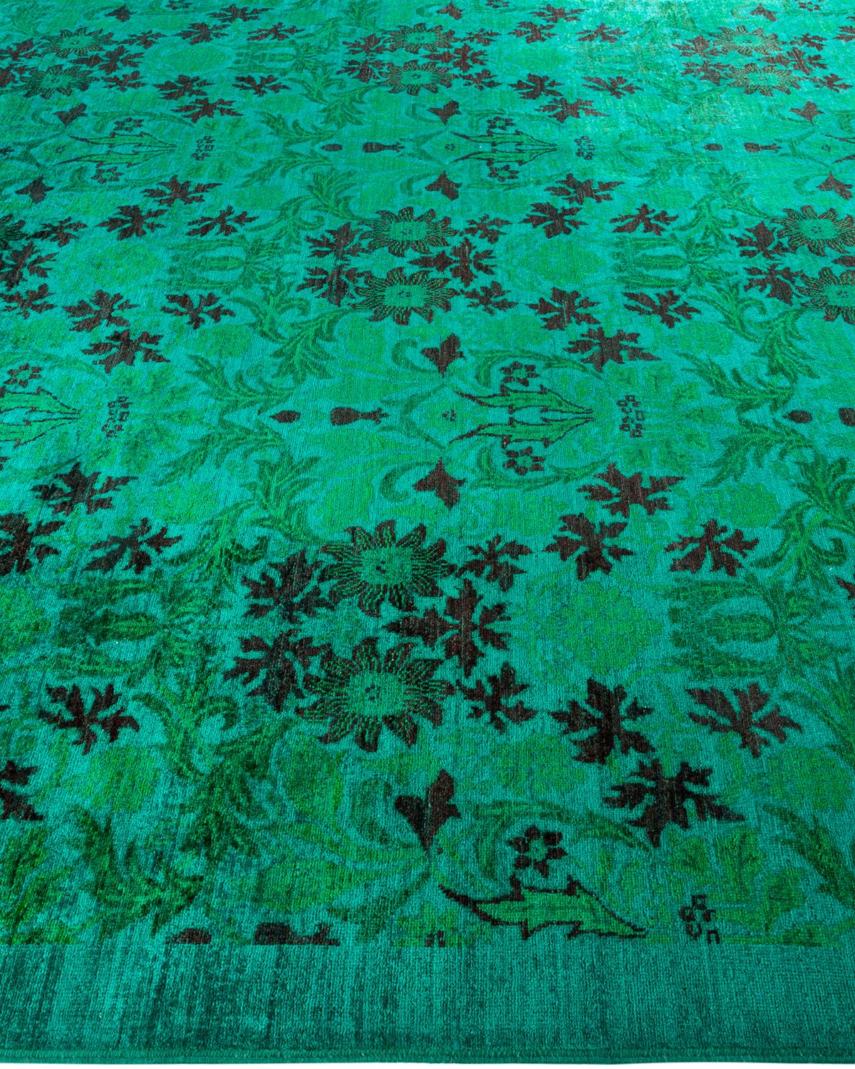 Tapis de sol contemporain surdimensionné vert, noué à la main, unique en son genre Neuf - En vente à Norwalk, CT