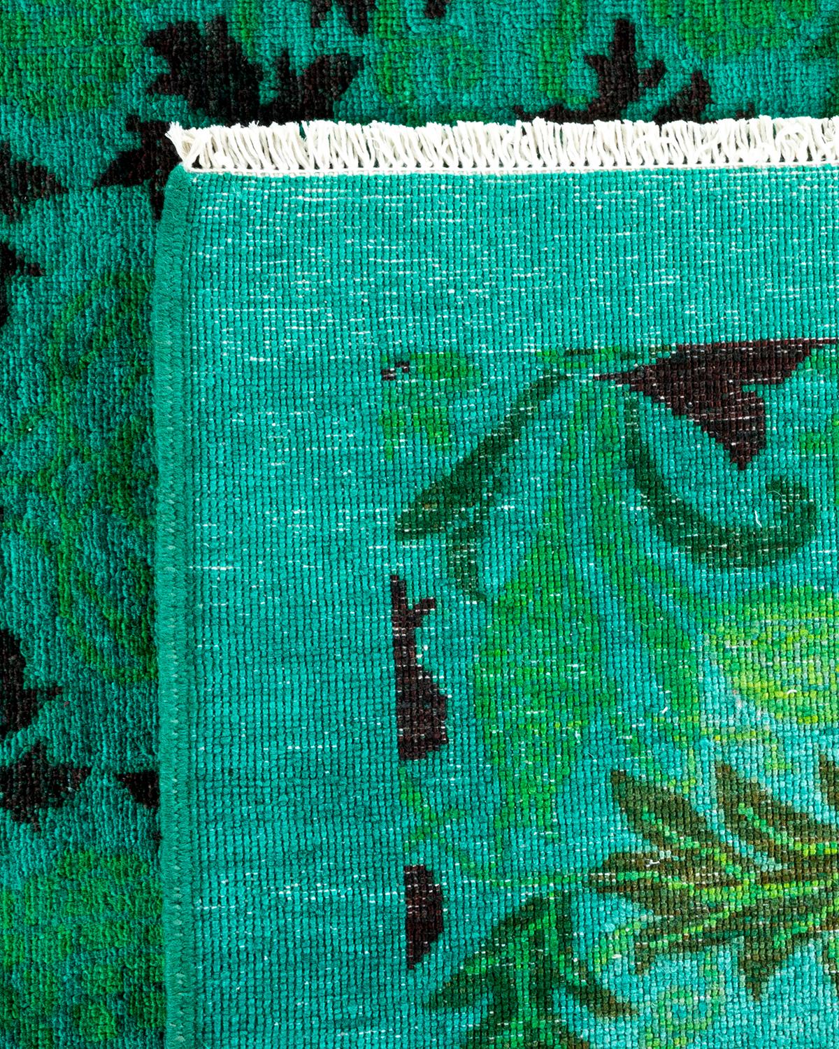 XXIe siècle et contemporain Tapis de sol contemporain surdimensionné vert, noué à la main, unique en son genre en vente