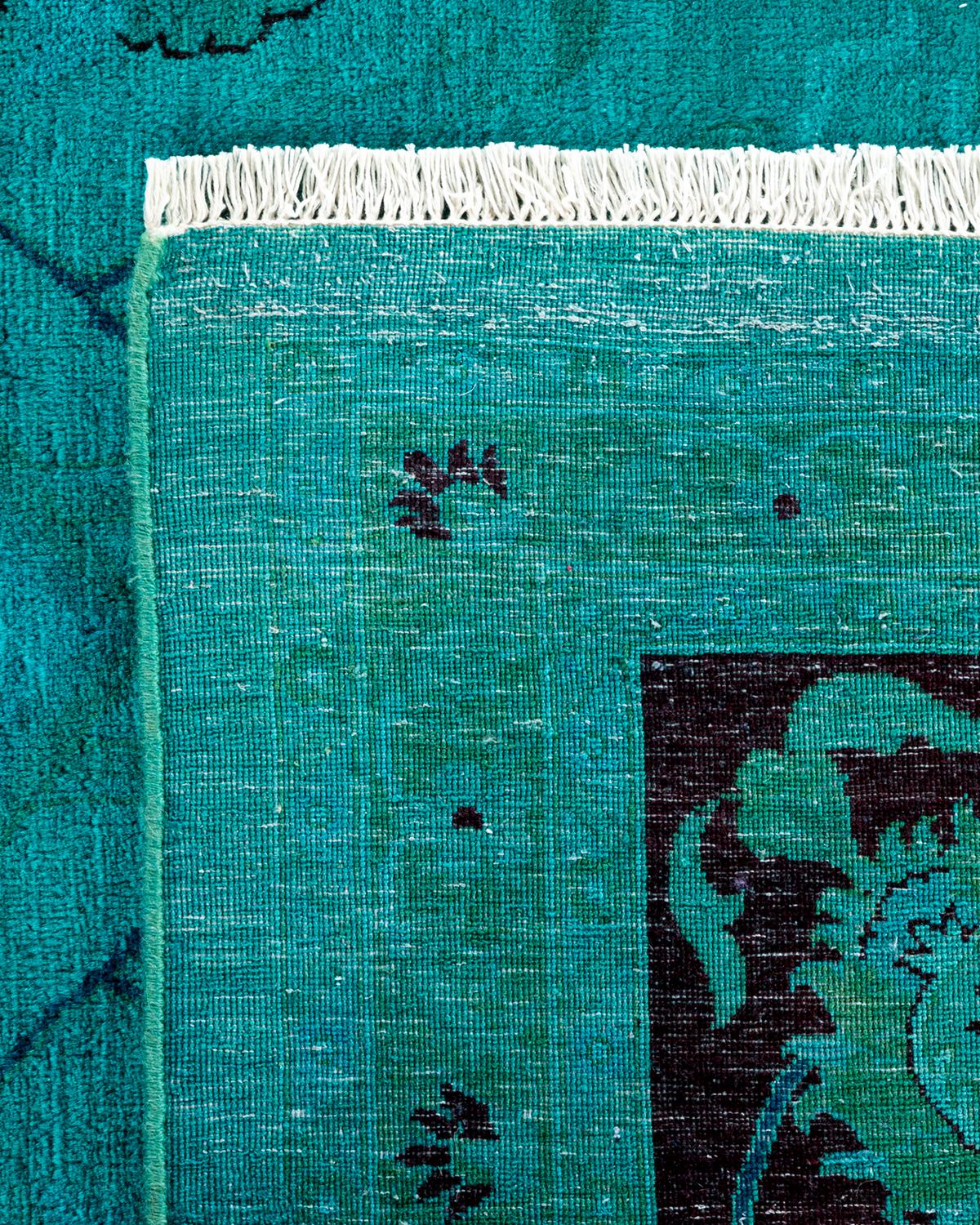 Wool One of a Kind Hand Knotted Contemporary Overdyed Green Area Rug For Sale