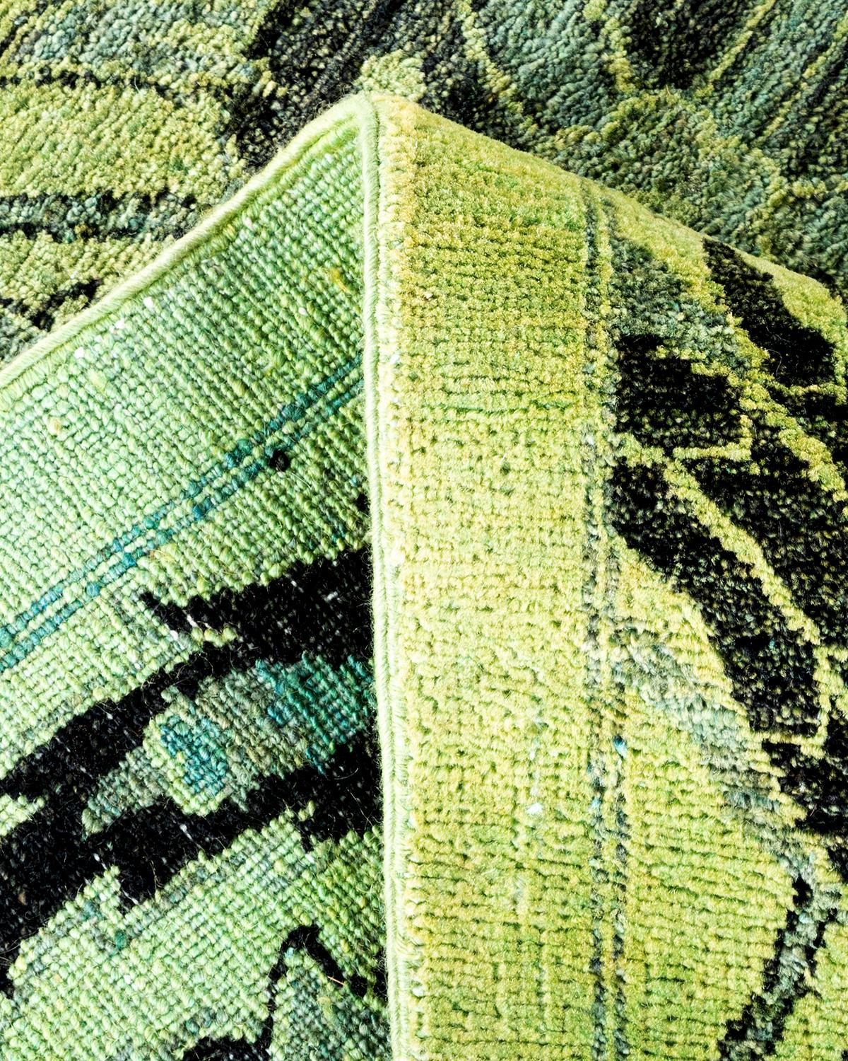 One of a Kind Hand Knotted Contemporary Overdyed Green Area Rug For Sale 1