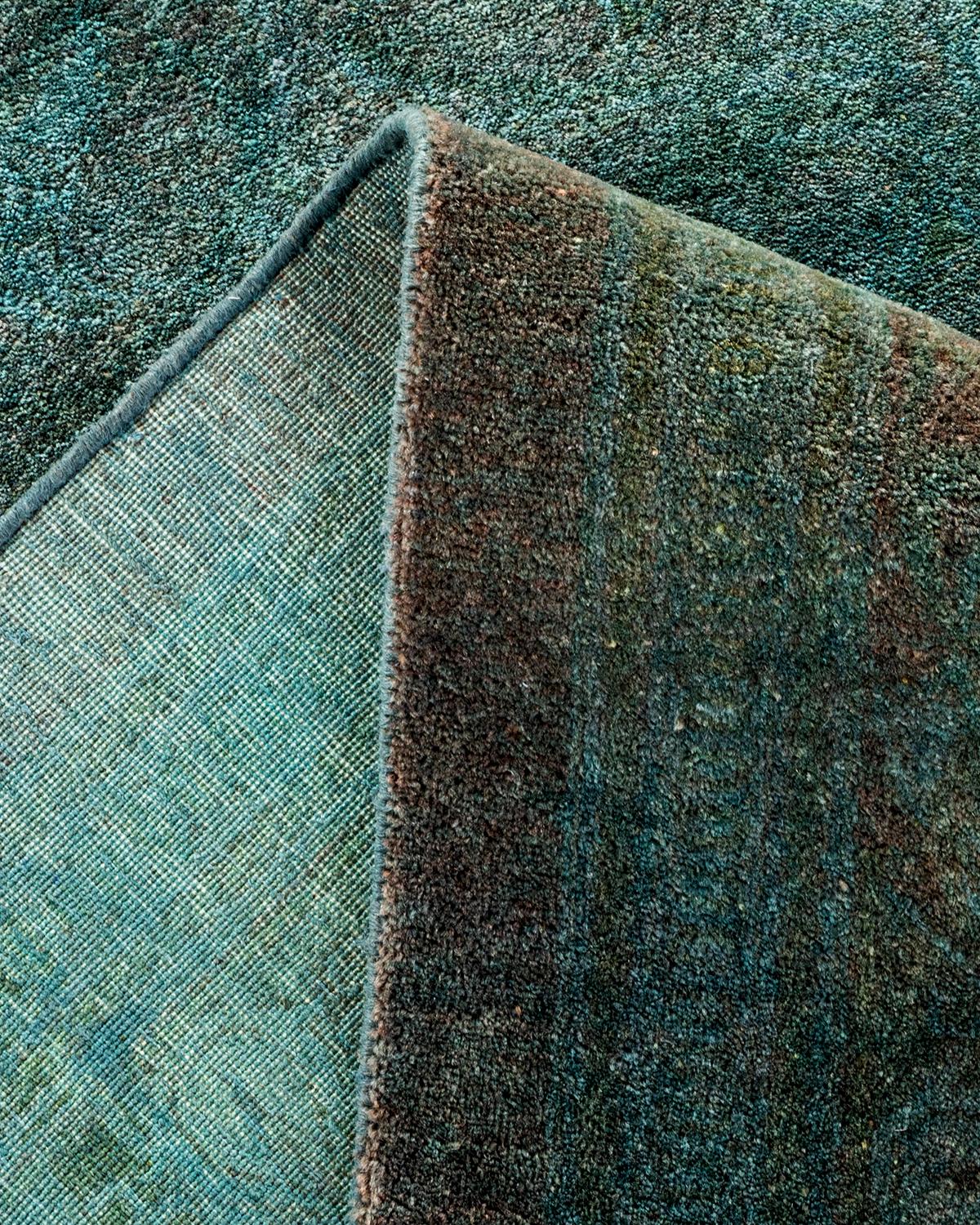 One of a Kind Hand Knotted Contemporary Overdyed Green Area Rug For Sale 1