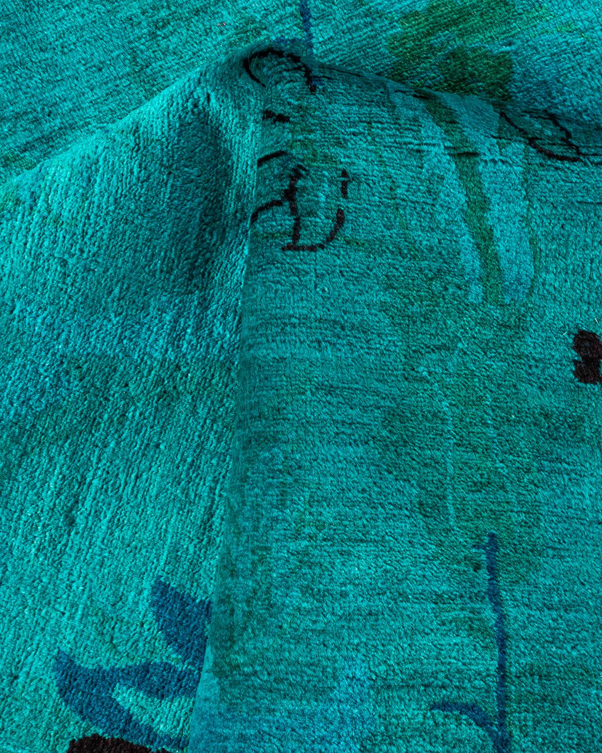 One of a Kind Hand Knotted Contemporary Overdyed Green Area Rug For Sale 2