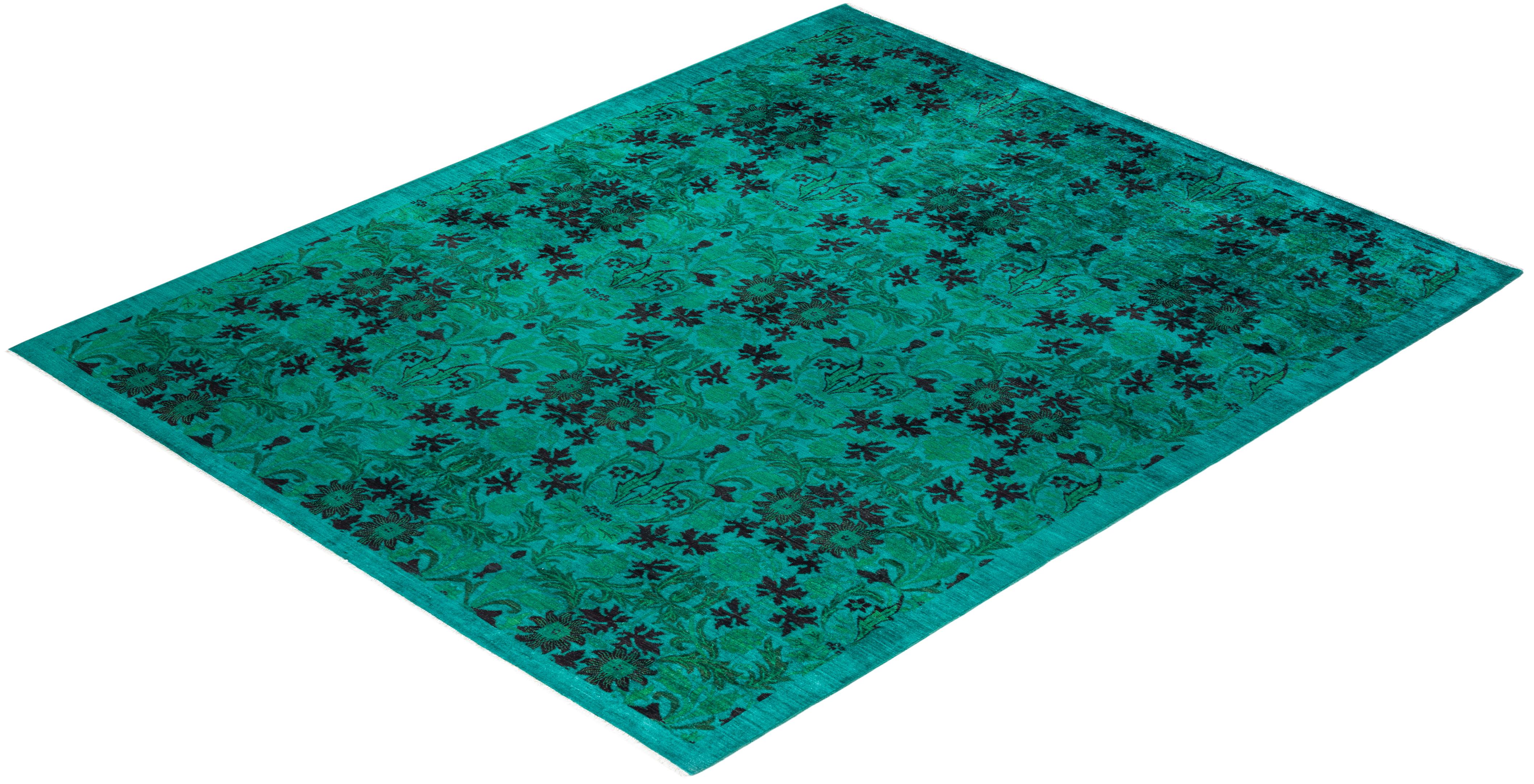 Tapis de sol contemporain surdimensionné vert, noué à la main, unique en son genre en vente 2