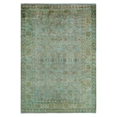 One of a Kind Hand Knotted Contemporary Overdyed Green Area Rug