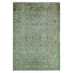 One of a Kind Hand Knotted Contemporary Overdyed Green Area Rug
