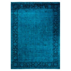 One of a Kind Hand Knotted Contemporary Overdyed Green Area Rug