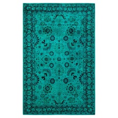 One of a Kind Hand Knotted Contemporary Overdyed Green Area Rug