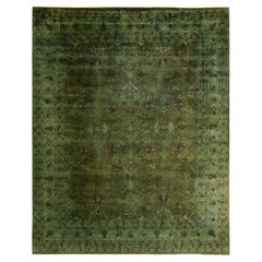 One of a Kind Hand Knotted Contemporary Overdyed Green Area Rug