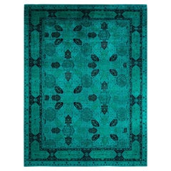 One of a Kind Hand Knotted Contemporary Overdyed Green Area Rug