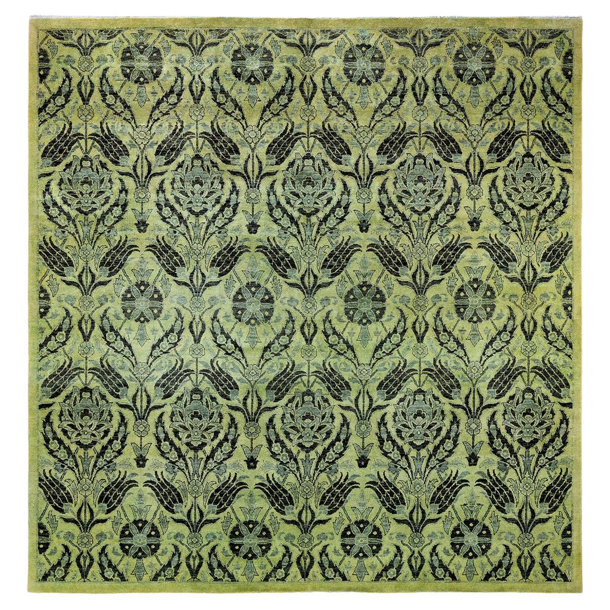 One of a Kind Hand Knotted Contemporary Overdyed Green Area Rug For Sale