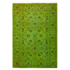 One of a Kind Hand Knotted Contemporary Overdyed Green Area Rug