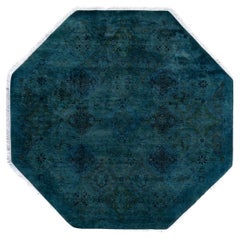 One of a Kind Hand Knotted Contemporary Overdyed Green Octagon Area Rug