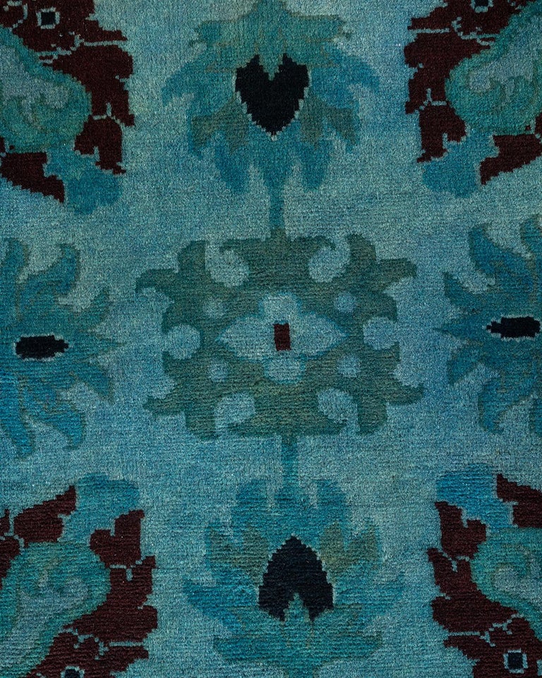 One of a Kind Hand Knotted Contemporary Overdyed Light Blue Area Rug ...