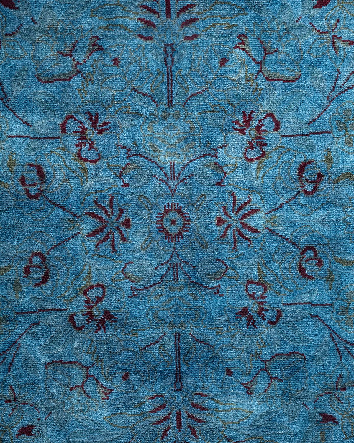 Alfombra única anudada a mano contemporánea teñida de azul claro Pakistaní en venta