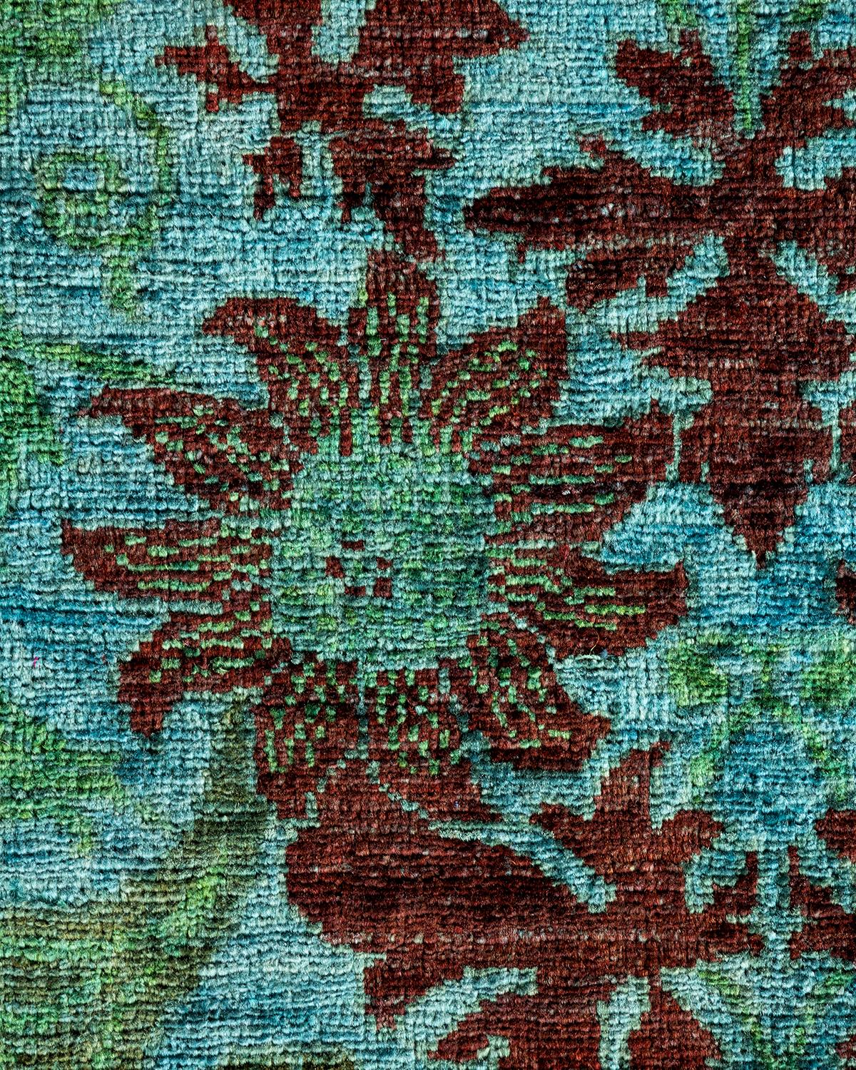 Alfombra única anudada a mano contemporánea teñida de azul claro Pakistaní en venta