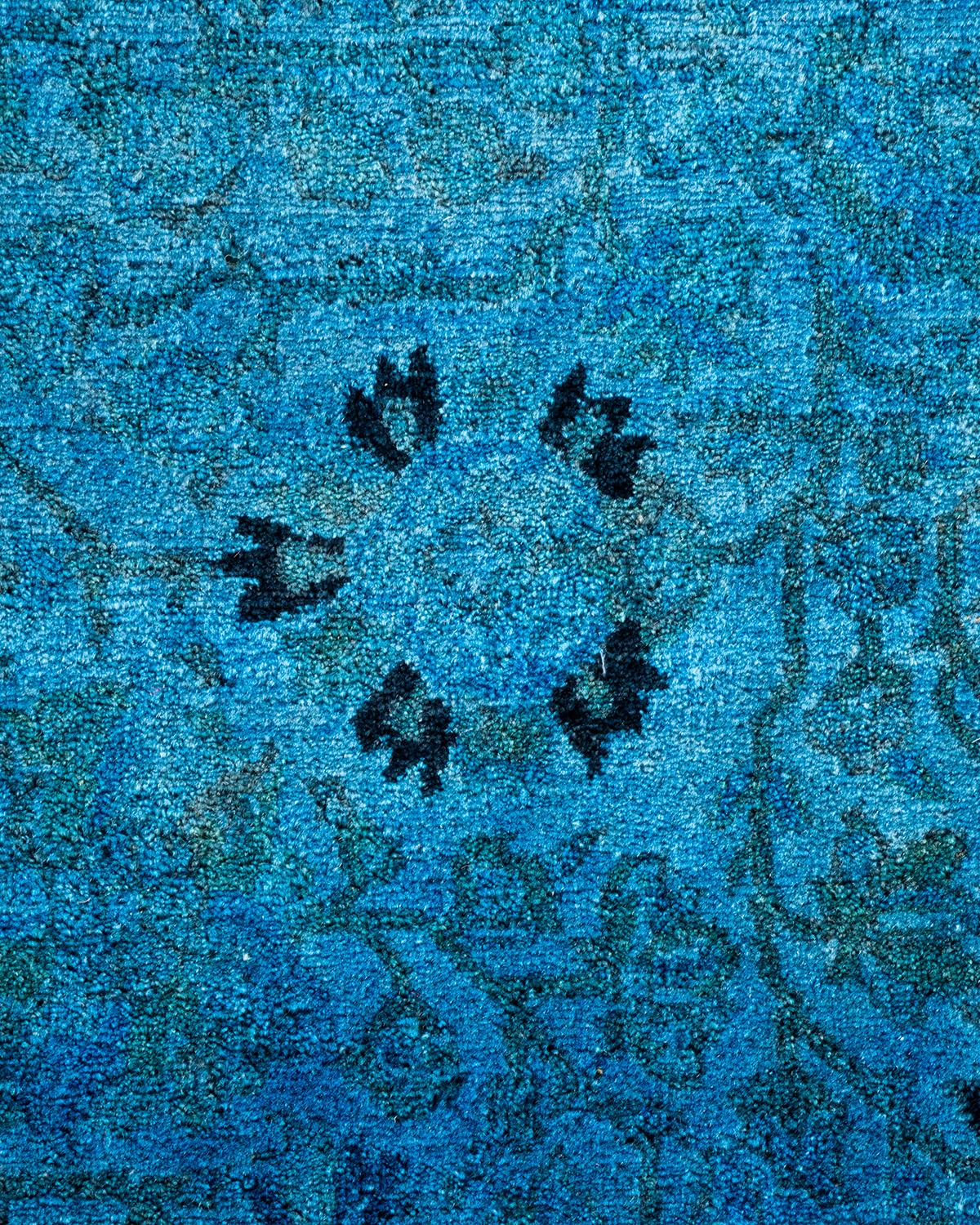 Pakistani One of a Kind Hand Knotted Contemporary Overdyed Light Blue Area Rug