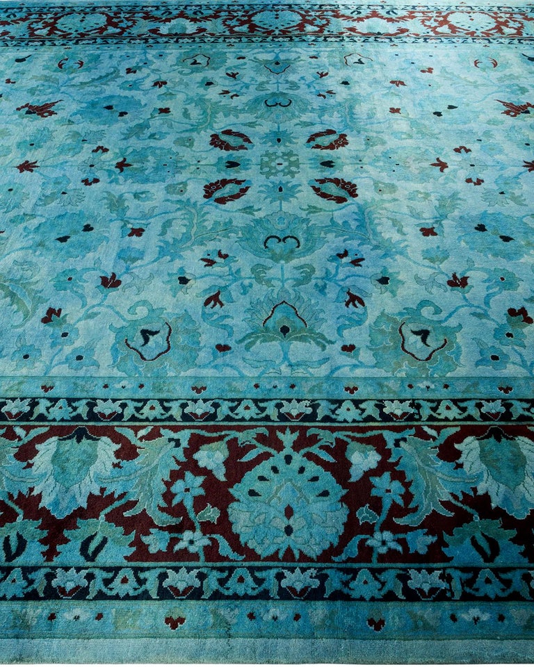 One of a Kind Hand Knotted Contemporary Overdyed Light Blue Area Rug ...
