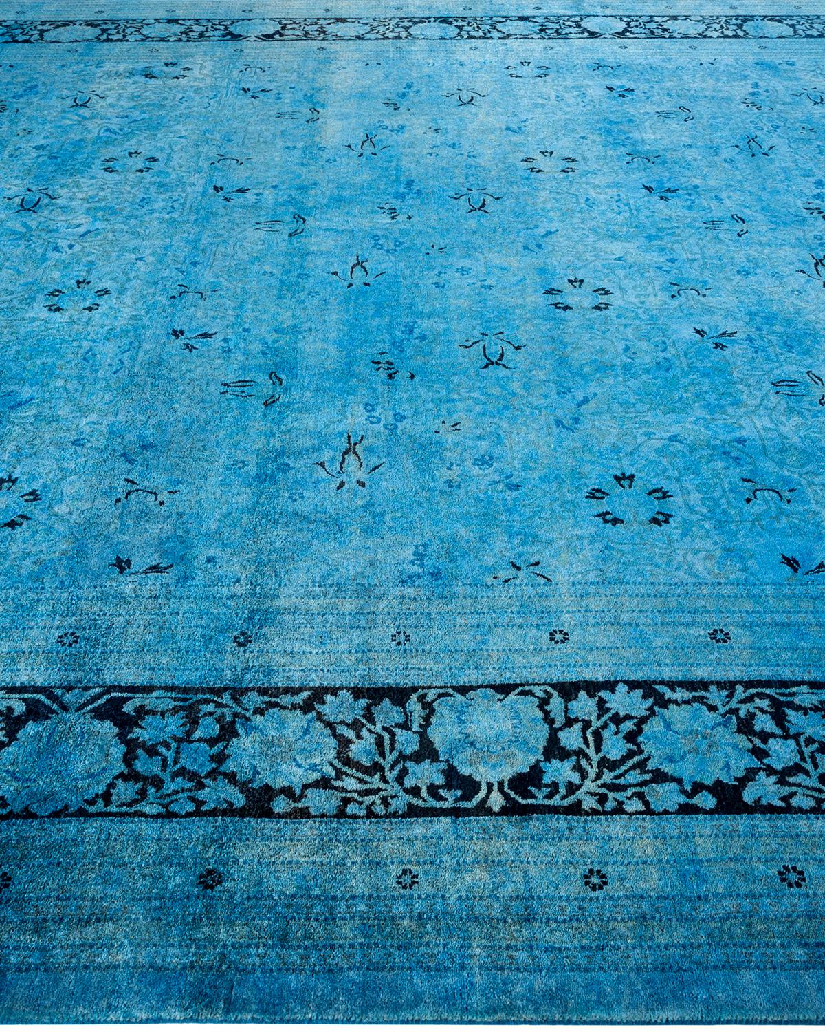One of a Kind Hand Knotted Contemporary Overdyed Light Blue Area Rug In New Condition In Norwalk, CT