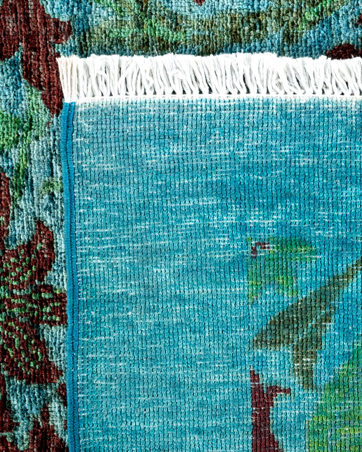 Alfombra única anudada a mano contemporánea teñida de azul claro Siglo XXI y contemporáneo en venta