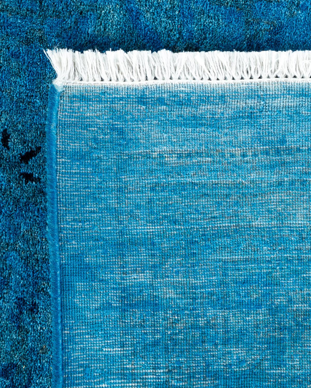 Wool One of a Kind Hand Knotted Contemporary Overdyed Light Blue Area Rug