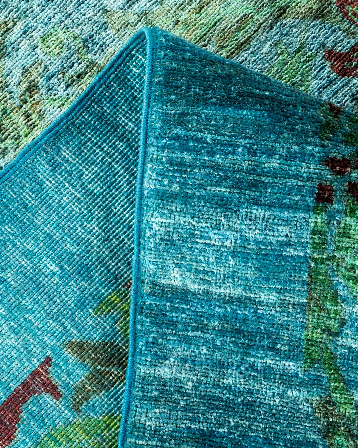 Alfombra única anudada a mano contemporánea teñida de azul claro Lana en venta