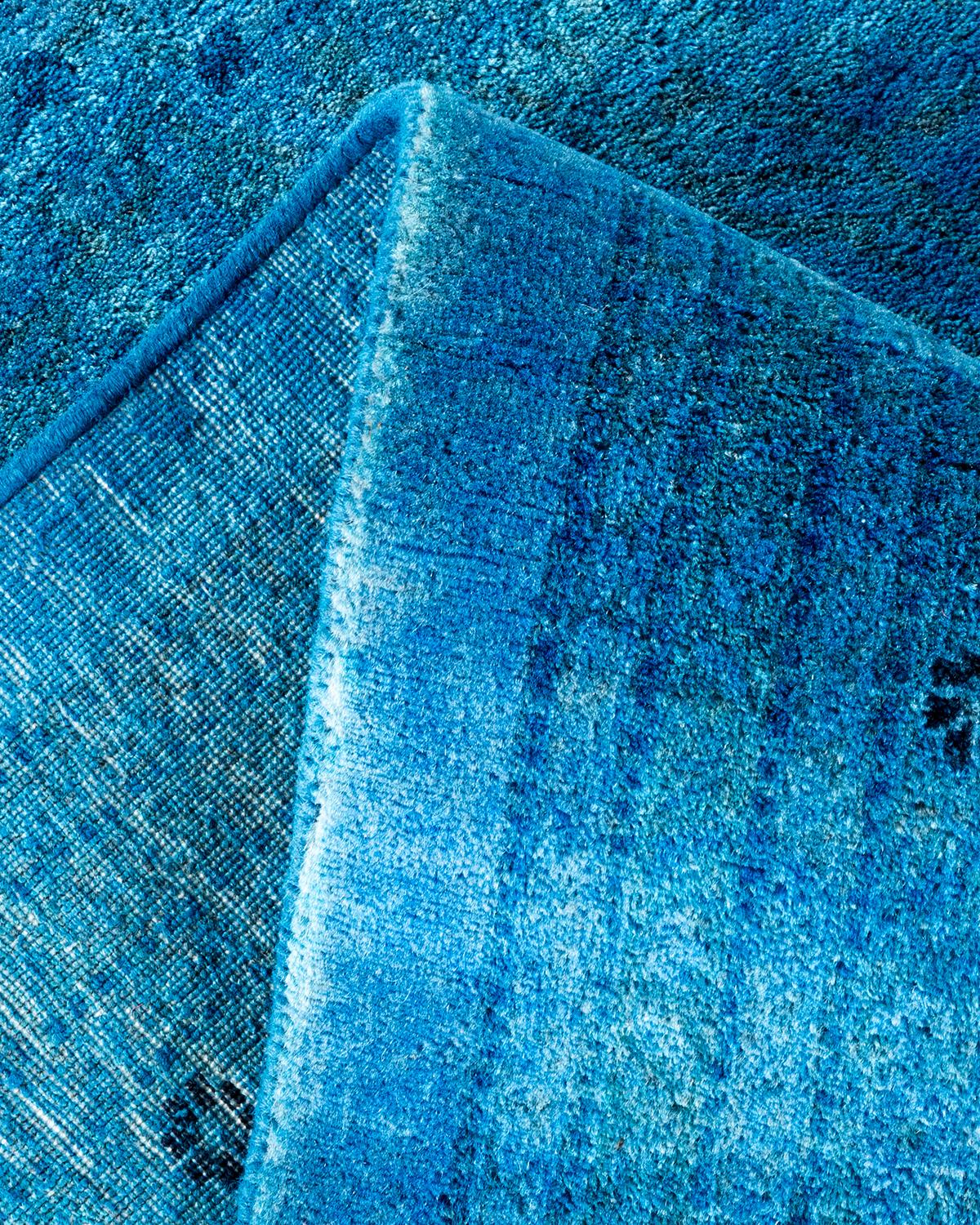 One of a Kind Hand Knotted Contemporary Overdyed Light Blue Area Rug 1