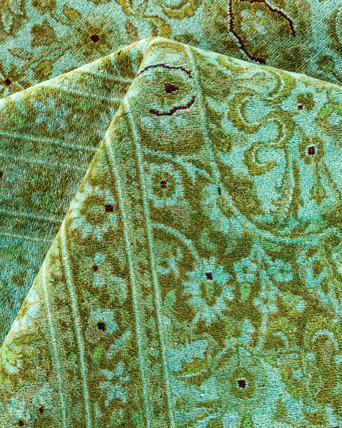 One of a Kind Hand Knotted Contemporary Overdyed Light Blue Area Rug For Sale 2