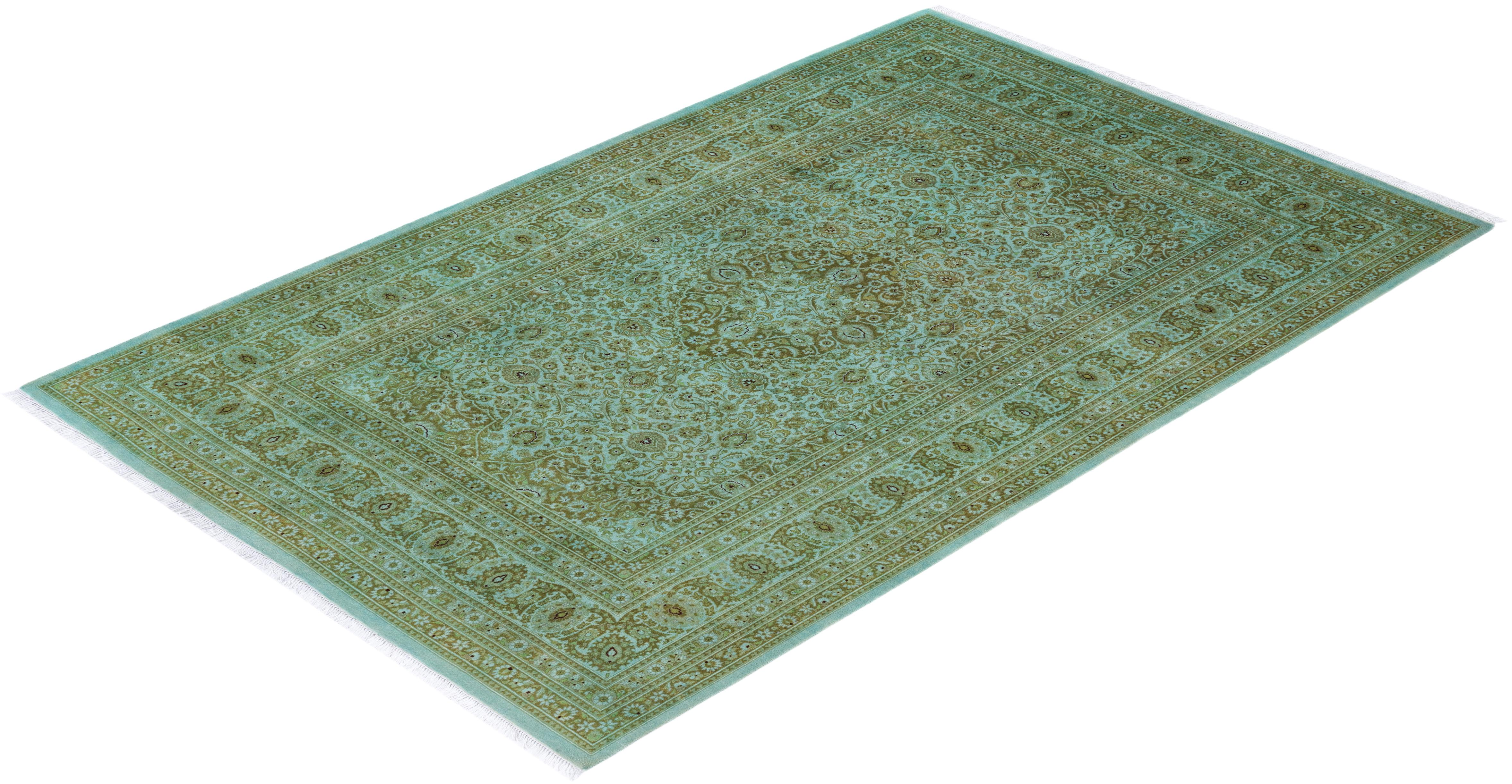 One of a Kind Hand Knotted Contemporary Overdyed Light Blue Area Rug For Sale 3