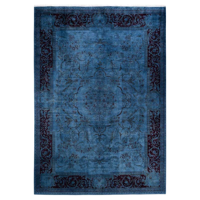 One of a Kind Hand Knotted Contemporary Overdyed Light Blue Area Rug ...