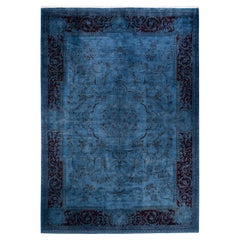 One of a Kind Hand Knotted Contemporary Overdyed Light Blue Area Rug