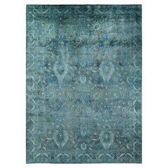 One of a Kind Hand Knotted Contemporary Overdyed Light Blue Area Rug