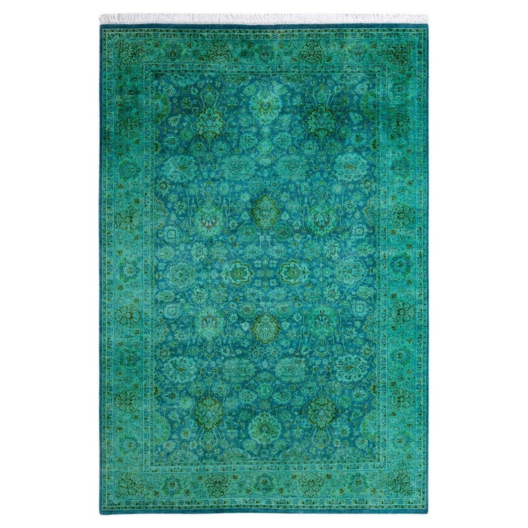 One of a Kind Hand Knotted Contemporary Overdyed Light Blue Area Rug