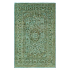 One of a Kind Hand Knotted Contemporary Overdyed Light Blue Area Rug