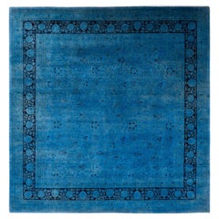 One of a Kind Hand Knotted Contemporary Overdyed Light Blue Area Rug