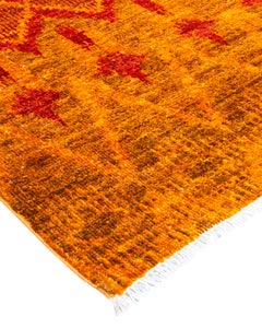 One of a Kind Hand Knotted Contemporary Overdyed Orange Area Rug