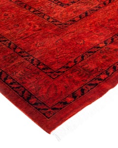 One of a Kind Hand Knotted Contemporary Overdyed Orange Area Rug