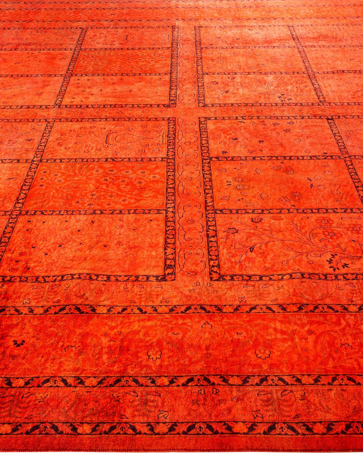 One of a Kind Hand Knotted Contemporary Overdyed Orange Area Rug In New Condition For Sale In Norwalk, CT