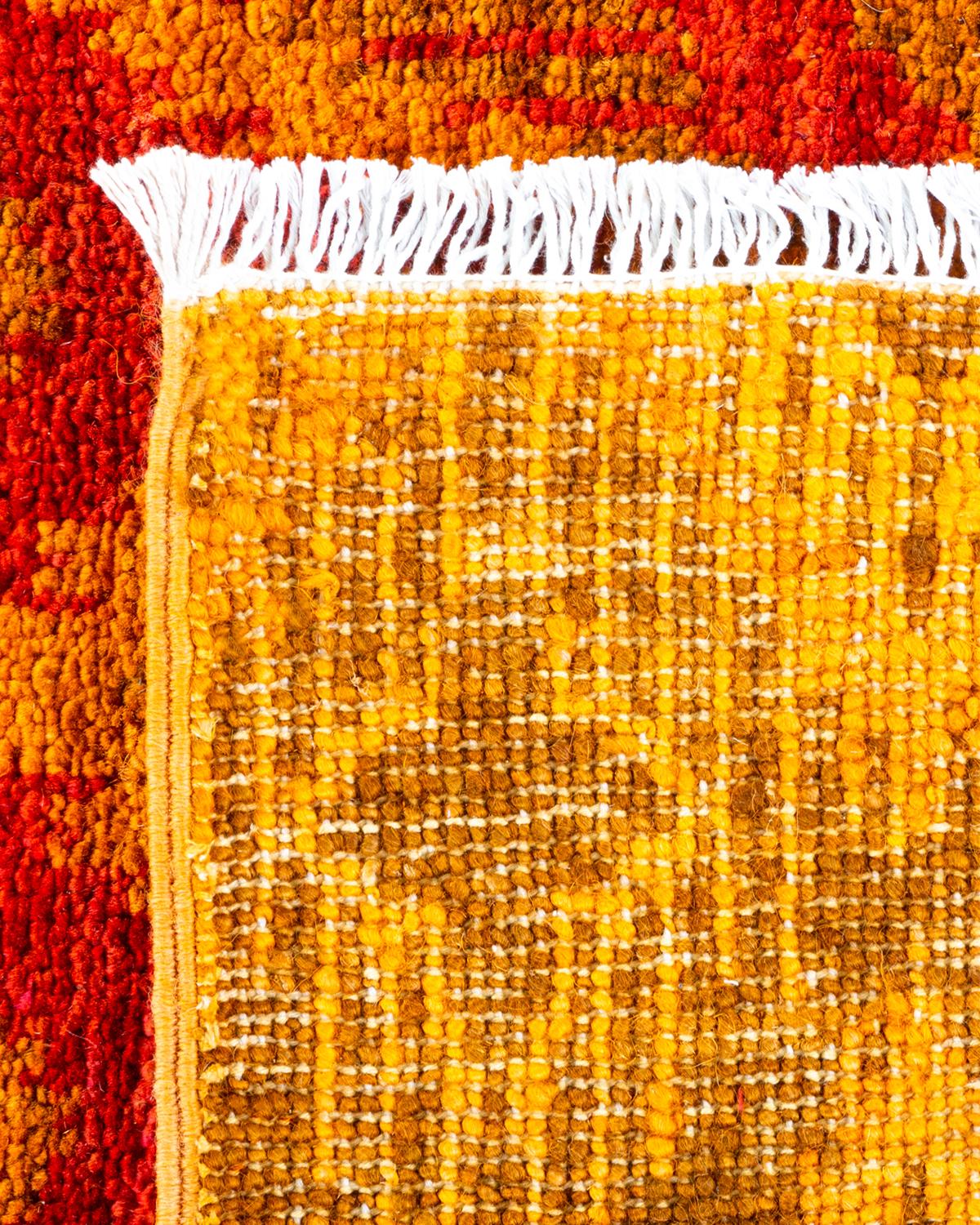 Wool One of a Kind Hand Knotted Contemporary Overdyed Orange Area Rug For Sale